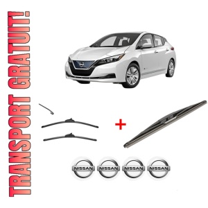 Set 3 stergatoare NISSAN LEAF (ZE1) din 2017, pentru parbriz si luneta fata si spate auto, Valeo Silencio, din cauciuc siliconat rezistent, 4 Stickere Auto NISSAN