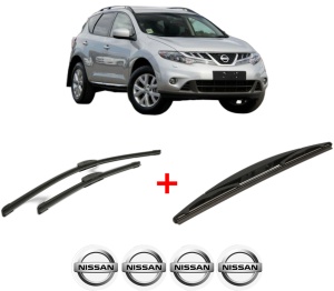 Set 3 stergatoare NISSAN MURANO II VAN (Z51) din 2013 - 2014, pentru parbriz si luneta fata si spate auto, Bosch Twin, din cauciuc siliconat rezistent, 4 Stickere Auto NISSAN v5681
