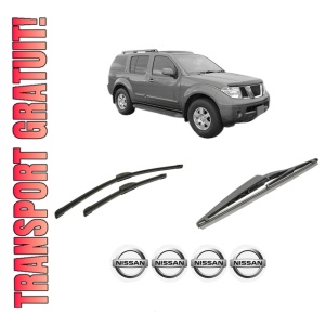 Set 3 stergatoare NISSAN PATHFINDER IV (R52) din 2013, pentru parbriz si luneta fata si spate auto, Bosch Twin-Aerotwin Retrofit, din cauciuc siliconat rezistent, 4 Stickere Auto NISSAN