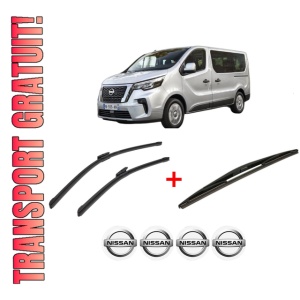 Set 3 stergatoare NISSAN PRIMASTAR Bus (X82) din 2021, pentru parbriz si luneta fata si spate auto, Bosch Twin, din cauciuc siliconat rezistent, 4 Stickere Auto NISSAN