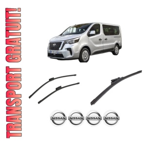 Set 3 stergatoare NISSAN PRIMASTAR Bus (X82) din 2021, pentru parbriz si luneta fata si spate auto, Bosch Aerotwin-Aerotwin Multi, din cauciuc siliconat rezistent, 4 Stickere Auto NISSAN
