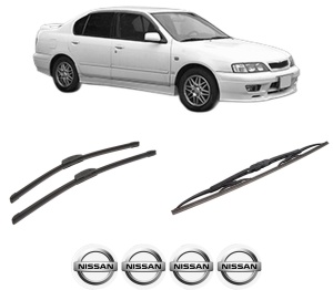 Set 3 stergatoare NISSAN PRIMERA Hatchback (P11) din 1996-2002, pentru parbriz si luneta fata si spate auto, Bosch Twin-Aerotwin Retrofit, din cauciuc siliconat rezistent, 4 Stickere Auto NISSAN - Img 2