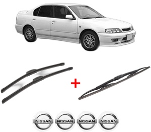 Set 3 stergatoare NISSAN PRIMERA Hatchback (P11) din 1996 - 2002, pentru parbriz si luneta fata si spate auto, Bosch Twin, din cauciuc siliconat rezistent, 4 Stickere Auto NISSAN v9281