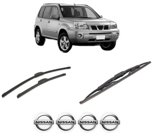 Set 3 stergatoare NISSAN X-TRAIL I (T30) din 2001-2013, pentru parbriz si luneta fata si spate auto, Bosch Twin-Aerotwin Retrofit, din cauciuc siliconat rezistent, 4 Stickere Auto NISSAN - Img 2