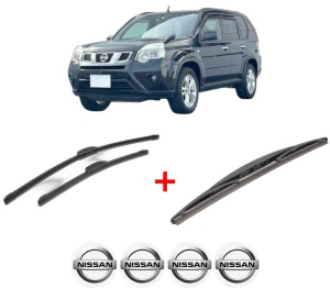 Set 3 stergatoare NISSAN X-TRAIL VAN (T31) din 2011 - 2014, pentru parbriz si luneta fata si spate auto, Bosch Twin, din cauciuc siliconat rezistent, 4 Stickere Auto NISSAN v4846