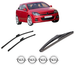 Set 3 stergatoare OPEL ASTRA H GTC (A04) din 2005-2010, pentru parbriz si luneta fata si spate auto, Bosch Twin-Aerotwin Multi, din cauciuc siliconat rezistent, 4 Stickere Auto OPEL - Img 2