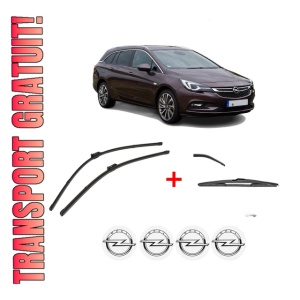 Set 3 stergatoare OPEL ASTRA K Estate Van din 2018, pentru parbriz si luneta fata si spate auto, Valeo Silencio, din cauciuc siliconat rezistent, 4 Stickere Auto OPEL