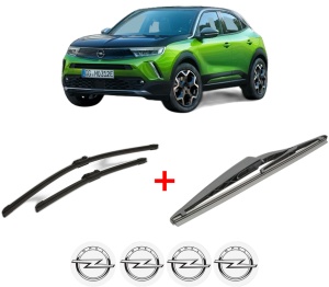 Set 3 stergatoare OPEL MOKKA din 2012 - 2019, pentru parbriz si luneta fata si spate auto, Bosch Twin, din cauciuc siliconat rezistent, 4 Stickere Auto OPEL v8621