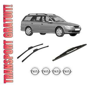 Set 3 stergatoare OPEL VECTRA B Estate (J96) din 1996-2003, pentru parbriz si luneta fata si spate auto, Bosch Twin-Aerotwin Retrofit, din cauciuc siliconat rezistent, 4 Stickere Auto OPEL