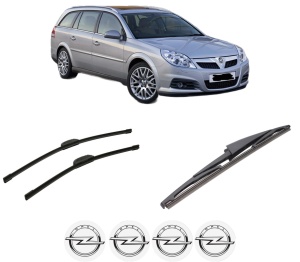 Set 3 stergatoare OPEL VECTRA C Estate (Z02) din 2003-2009, pentru parbriz si luneta fata si spate auto, Bosch Twin-Aerotwin Retrofit, din cauciuc siliconat rezistent, 4 Stickere Auto OPEL - Img 2