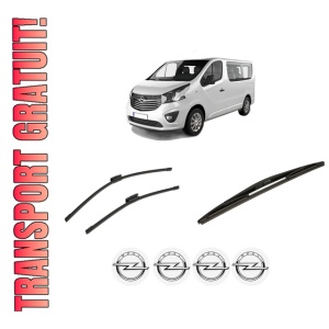 Set 3 stergatoare OPEL VIVARO B Van (X82) din 2014-2019, pentru parbriz si luneta fata si spate auto, Bosch Twin-Aerotwin Multi, din cauciuc siliconat rezistent, 4 Stickere Auto OPEL