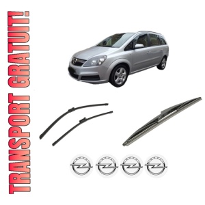 Set 3 stergatoare OPEL ZAFIRA B Box Body/MPV (A05) din 2005-2015, pentru parbriz si luneta fata si spate auto, Bosch Twin-Aerotwin, din cauciuc siliconat rezistent, 4 Stickere Auto OPEL
