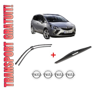 Set 3 stergatoare OPEL ZAFIRA TOURER C (P12) din 2011 - 2019, pentru parbriz si luneta fata si spate auto, Valeo Silencio, din cauciuc siliconat rezistent, 4 Stickere Auto OPEL