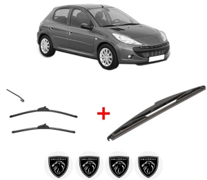 Set 3 stergatoare PEUGEOT 206+ (2L_, 2M_) din 2009 - 2013, pentru parbriz si luneta fata si spate auto, Valeo Silencio, din cauciuc siliconat rezistent, 4 Stickere Auto PEUGEOT v15460