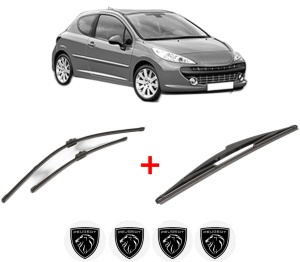 Set 3 stergatoare PEUGEOT 207 (WA_, WC_) din 2006 - 2015, pentru parbriz si luneta fata si spate auto, Valeo Silencio, din cauciuc siliconat rezistent, 4 Stickere Auto PEUGEOT v14020