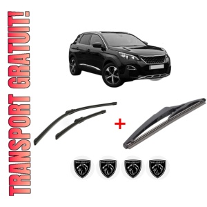 Set 3 stergatoare PEUGEOT 3008 II SUV (MC_, MR_, MJ_, M4_) din 2016 - 2023, pentru parbriz si luneta fata si spate auto, Bosch Twin, din cauciuc siliconat rezistent, 4 Stickere Auto PEUGEOT