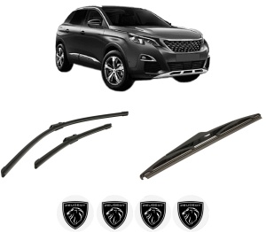 Set 3 stergatoare PEUGEOT 3008 Van (MR_, MC_, MJ_) din 2016-2018, pentru parbriz si luneta fata si spate auto, Bosch Twin-Aerotwin, din cauciuc siliconat rezistent, 4 Stickere Auto PEUGEOT - Img 2