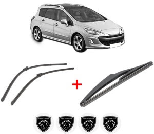 Set 3 stergatoare PEUGEOT 308 SW I (4E_, 4H_) din 2007 - 2014, pentru parbriz si luneta fata si spate auto, Valeo Silencio, din cauciuc siliconat rezistent, 4 Stickere Auto PEUGEOT v15100