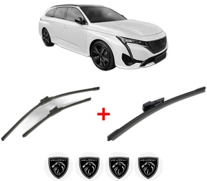 Set 3 stergatoare PEUGEOT 308 SW III (FC_, FJ_, FR_, F4_, FN_) din 2021, pentru parbriz si luneta fata si spate auto, Bosch Aerotwin, din cauciuc siliconat rezistent, 4 Stickere Auto PEUGEOT v5261