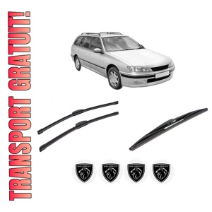 Set 3 stergatoare PEUGEOT 406 Break (8E/F) din 1996-2004, pentru parbriz si luneta fata si spate auto, Bosch Twin-Aerotwin Retrofit, din cauciuc siliconat rezistent, 4 Stickere Auto PEUGEOT