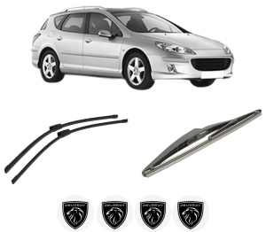 Set 3 stergatoare PEUGEOT 407 SW (6E_, 6D_) din 2004-2010, pentru parbriz si luneta fata si spate auto, Bosch Twin-Aerotwin Multi, din cauciuc siliconat rezistent, 4 Stickere Auto PEUGEOT - Img 2