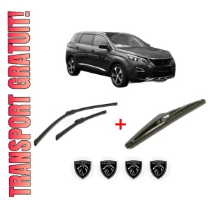 Set 3 stergatoare PEUGEOT 5008 II Van (MC_, MJ_) din 2018, pentru parbriz si luneta fata si spate auto, Bosch Twin, din cauciuc siliconat rezistent, 4 Stickere Auto PEUGEOT
