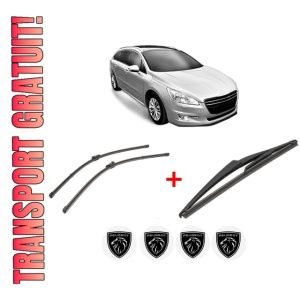 Set 3 stergatoare PEUGEOT 508 SW Estate Van (8E_) din 2011 - 2018, pentru parbriz si luneta fata si spate auto, Valeo Silencio, din cauciuc siliconat rezistent, 4 Stickere Auto PEUGEOT