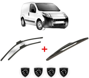 Set 3 stergatoare PEUGEOT BIPPER (AA_) din 2008, pentru parbriz si luneta fata si spate auto, Bosch Twin, din cauciuc siliconat rezistent, 4 Stickere Auto PEUGEOT v3461