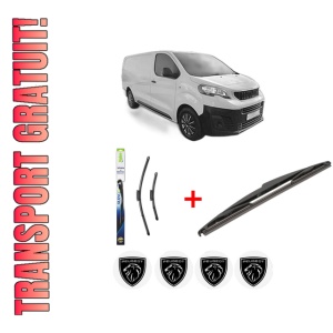 Set 3 stergatoare PEUGEOT EXPERT Van (V_) din 2016 - 2024, pentru parbriz si luneta fata si spate auto, Valeo Silencio, din cauciuc siliconat rezistent, 4 Stickere Auto PEUGEOT