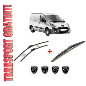 Set 3 stergatoare PEUGEOT EXPERT Van (VF3A_, VF3U_, VF3X_) din 2007 - 2016, pentru parbriz si luneta fata si spate auto, Bosch Twin, din cauciuc siliconat rezistent, 4 Stickere Auto PEUGEOT