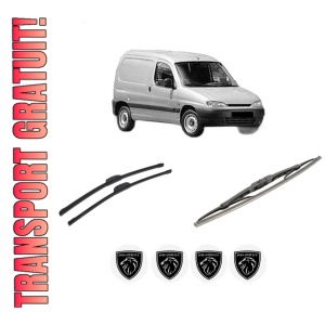 Set 3 stergatoare PEUGEOT PARTNER Box Body/MPV (5_, G_) din 1996-2015, pentru parbriz si luneta fata si spate auto, Bosch Twin-Aerotwin Retrofit, din cauciuc siliconat rezistent, 4 Stickere Auto PEUGEOT