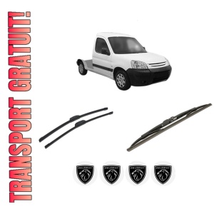 Set 3 stergatoare PEUGEOT PARTNER Platform/Chassis (5_, G_) din 1997-2008, pentru parbriz si luneta fata si spate auto, Bosch Twin-Aerotwin Retrofit, din cauciuc siliconat rezistent, 4 Stickere Auto PEUGEOT