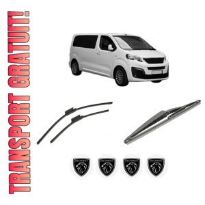Set 3 stergatoare PEUGEOT TRAVELLER Bus (V_) din 2016-2023, pentru parbriz si luneta fata si spate auto, Bosch Twin-Aerotwin, din cauciuc siliconat rezistent, 4 Stickere Auto PEUGEOT