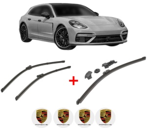 Set 3 stergatoare PORSCHE PANAMERA Sport Turismo (971) din 2017 - 2023, pentru parbriz si luneta fata si spate auto, Valeo HydroConnect, din cauciuc siliconat rezistent, 4 Stickere Auto PORSCHE v12695