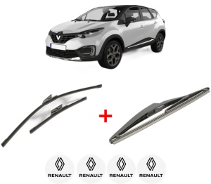 Set 3 stergatoare RENAULT CAPTUR I (J5_, H5_) din 2013, pentru parbriz si luneta fata si spate auto, Bosch Twin, din cauciuc siliconat rezistent, 4 Stickere Auto RENAULT v7361