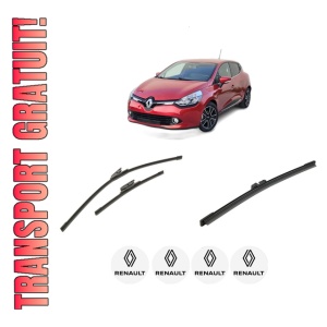 Set 3 stergatoare RENAULT CLIO IV Hatchback Van (BH_) din 2014-2021, pentru parbriz si luneta fata si spate auto, Bosch Aerotwin-Aerotwin, din cauciuc siliconat rezistent, 4 Stickere Auto RENAULT