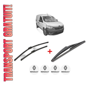 Set 3 stergatoare RENAULT EXPRESS Box Body/MPV din 2021, pentru parbriz si luneta fata si spate auto, Valeo Silencio, din cauciuc siliconat rezistent, 4 Stickere Auto RENAULT