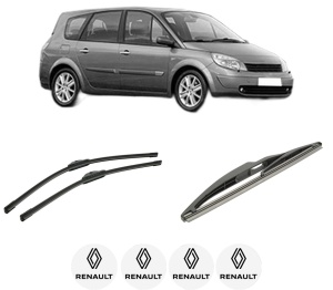 Set 3 stergatoare RENAULT GRAND SCENIC II (JM0/1_) din 2004-2009, pentru parbriz si luneta fata si spate auto, Bosch Twin-Aerotwin, din cauciuc siliconat rezistent, 4 Stickere Auto RENAULT - Img 2