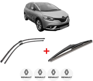 Set 3 stergatoare RENAULT GRAND SCENIC IV (R9_) din 2016 - 2023, pentru parbriz si luneta fata si spate auto, Valeo Silencio, din cauciuc siliconat rezistent, 4 Stickere Auto RENAULT v12455