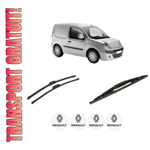 Set 3 stergatoare RENAULT KANGOO Express (FW0/1_) din 2008-2019, pentru parbriz si luneta fata si spate auto, Bosch Twin-Aerotwin Retrofit, din cauciuc siliconat rezistent, 4 Stickere Auto RENAULT