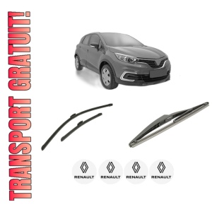 Set 3 stergatoare RENAULT KAPTUR (H5_) din 2016-2021, pentru parbriz si luneta fata si spate auto, Bosch Twin-Aerotwin, din cauciuc siliconat rezistent, 4 Stickere Auto RENAULT