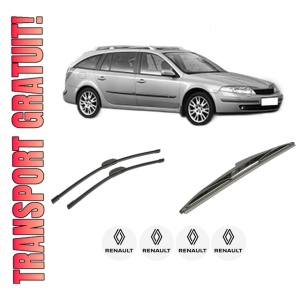 Set 3 stergatoare RENAULT LAGUNA II Grandtour (KG0/1_) din 2001-2007, pentru parbriz si luneta fata si spate auto, Bosch Twin-Aerotwin Retrofit, din cauciuc siliconat rezistent, 4 Stickere Auto RENAULT