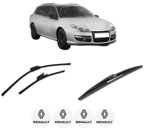 Set 3 stergatoare RENAULT LAGUNA III Grandtour (KT0/1) din 2007-2015, pentru parbriz si luneta fata si spate auto, Bosch Twin-Aerotwin, din cauciuc siliconat rezistent, 4 Stickere Auto RENAULT - Img 2