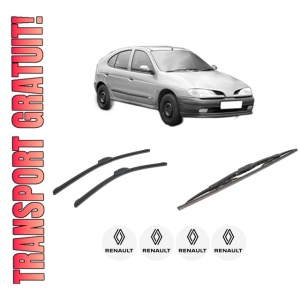 Set 3 stergatoare RENAULT MEGANE I (BA0/1_) din 1996-2003, pentru parbriz si luneta fata si spate auto, Bosch Twin-Aerotwin Retrofit, din cauciuc siliconat rezistent, 4 Stickere Auto RENAULT