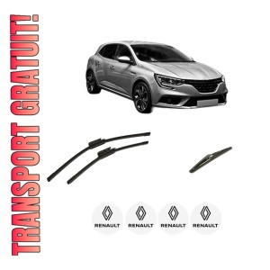 Set 3 stergatoare RENAULT MEGANE IV Hatchback (B9A/M/N_) din 2015-2021, pentru parbriz si luneta fata si spate auto, Bosch Twin-Aerotwin, din cauciuc siliconat rezistent, 4 Stickere Auto RENAULT