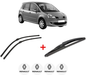 Set 3 stergatoare RENAULT MODUS / GRAND MODUS (F/JP0_) din 2004 - 2012, pentru parbriz si luneta fata si spate auto, Valeo Silencio, din cauciuc siliconat rezistent, 4 Stickere Auto RENAULT v14860