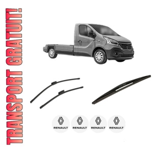 Set 3 stergatoare RENAULT TRAFIC III Platform/Chassis (EG_) din 2014-2023, pentru parbriz si luneta fata si spate auto, Bosch Twin-Aerotwin Multi, din cauciuc siliconat rezistent, 4 Stickere Auto RENAULT