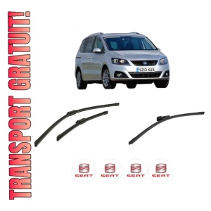Set 3 stergatoare SEAT ALHAMBRA VAN (711) din 2014-2022, pentru parbriz si luneta fata si spate auto, Bosch Aerotwin-Aerotwin, din cauciuc siliconat rezistent, 4 Stickere Auto SEAT
