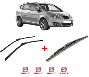 Set 3 stergatoare SEAT ALTEA XL (5P5, 5P8) din 2006 - 2015, pentru parbriz si luneta fata si spate auto, Bosch Twin, din cauciuc siliconat rezistent, 4 Stickere Auto SEAT v10661