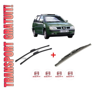 Set 3 stergatoare SEAT CORDOBA VARIO Estate Van (6K5) din 2000 - 2002, pentru parbriz si luneta fata si spate auto, Bosch Twin, din cauciuc siliconat rezistent, 4 Stickere Auto SEAT
